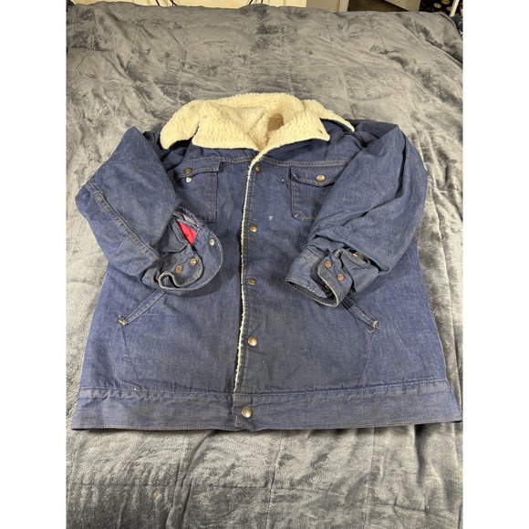 Vintage 80s Dickies Sherpa Lined Denim Jacket Size L western grunge, thrashed - Picture 1 of 8